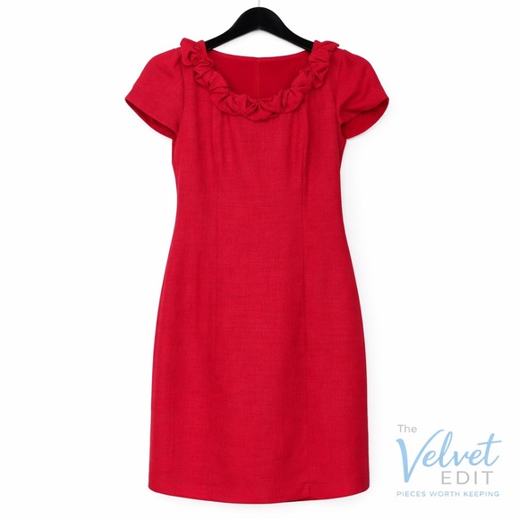 ANTONIO MELANI Dresses & Skirts - ANTONIO MELANI Red Midi Dress with Ruffle Neckline